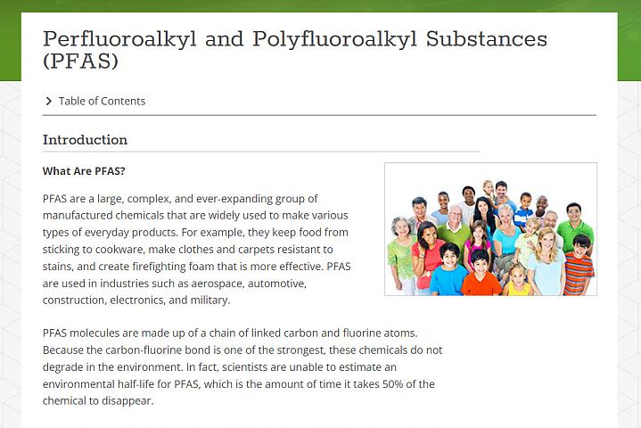 Screenshot of the PFAS website