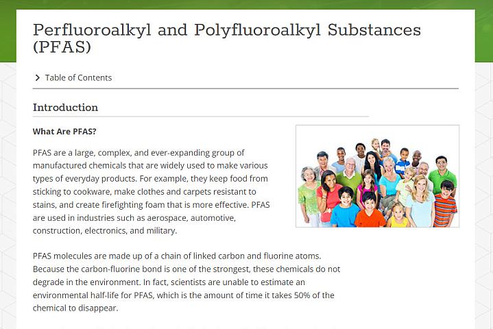 Screenshot of the PFAS website Screenshot of the PFAS website