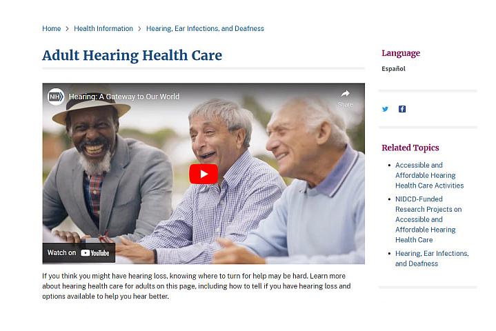 Screenshot of the Adult Hearing Health Care website