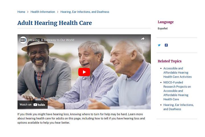 Screenshot of the Adult Hearing Health Care website Screenshot of the Adult Hearing Health Care website