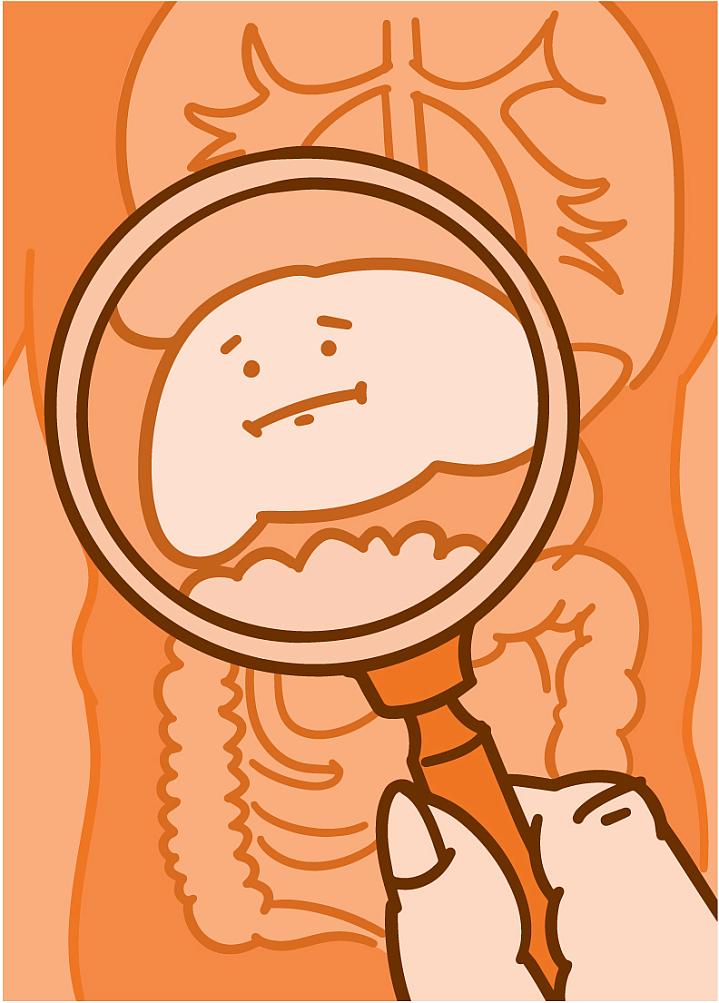 Illustration of a liver frowning