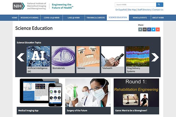 Screenshot of the science education website