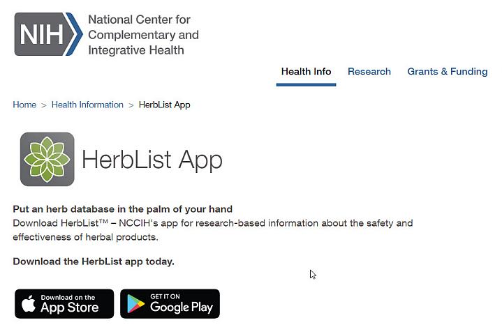 Screenshot of the HerbList app website