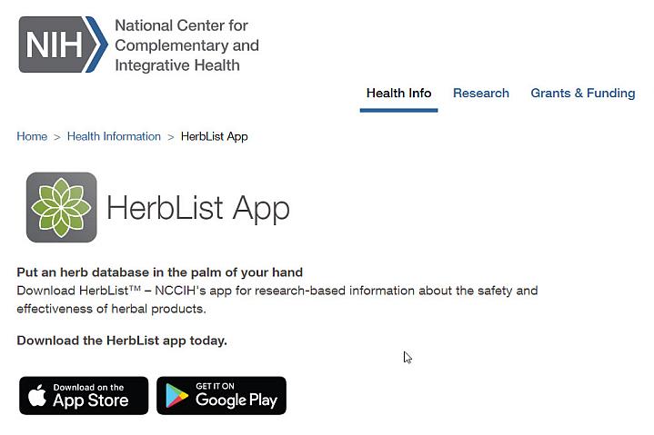 Screenshot of the HerbList app website Screenshot of the HerbList app website