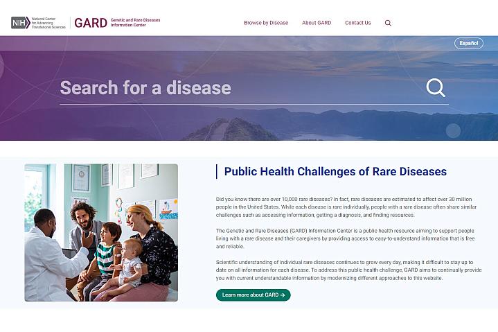 Screenshot of the Genetic and Rare Diseases Information Center website Screenshot of the Genetic and Rare Diseases Information Center website.