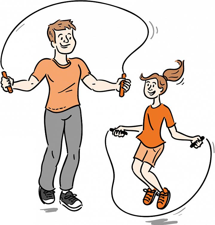 Illustration of a dad and daughter jumping rope