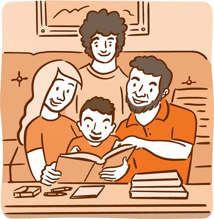 Illustration of a family reading with a child Illustration of a family reading with a child