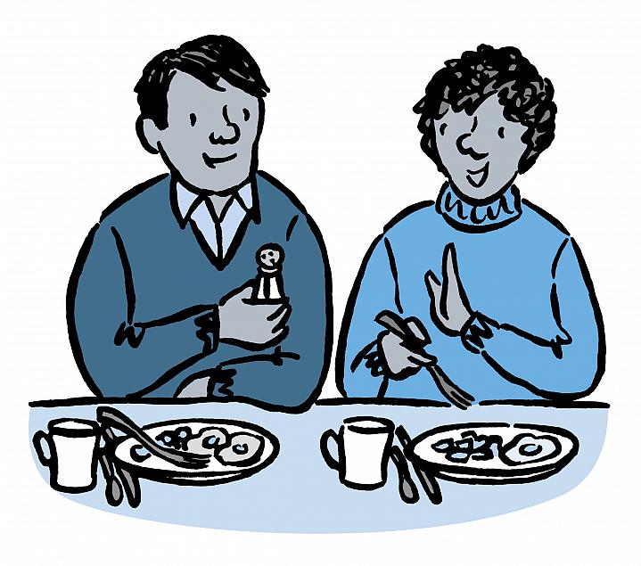 Illustration of a woman saying no to using a salt shaker Illustration of a woman saying no to using a salt shaker