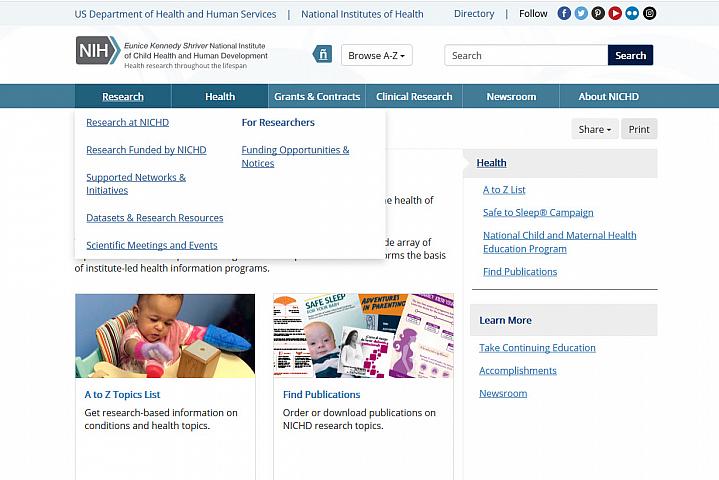 Screenshot of the child health website