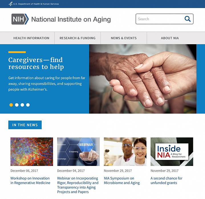 Screenshot of the National Institute on Aging website.
