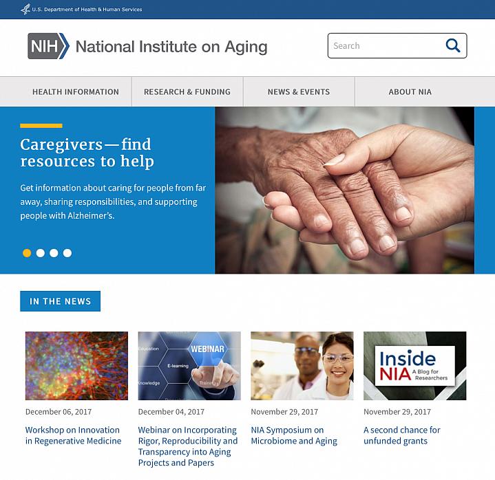 Screenshot of the National Institute on Aging website Screenshot of the National Institute on Aging website.
